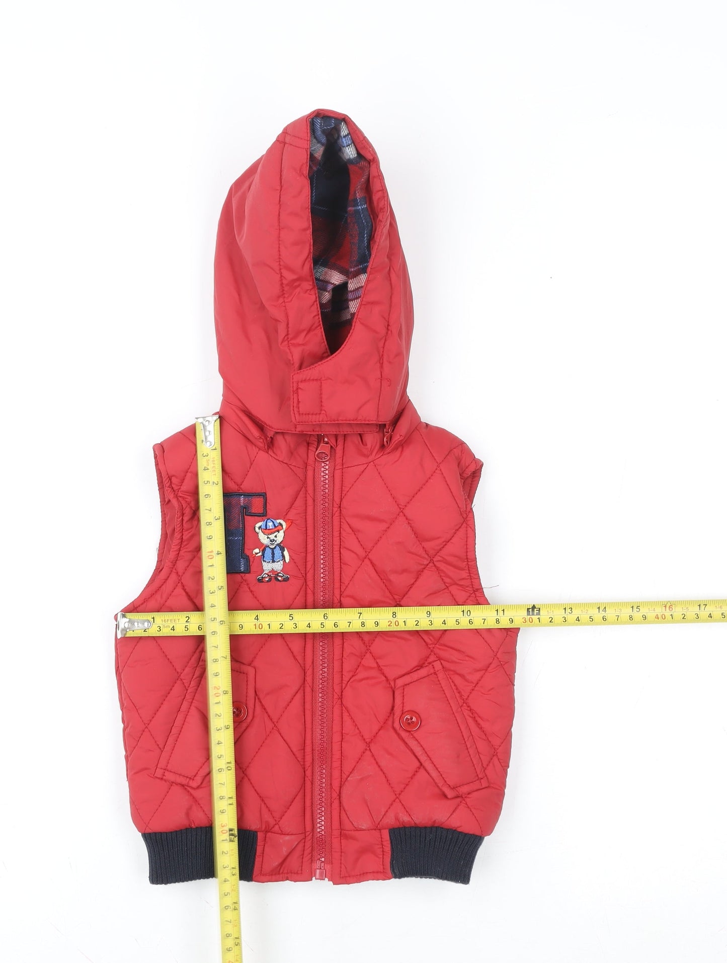 Tom & Kiddy Red Quilted Hooded Waistcoat 6-9 Months Unisex Baby Jacket
