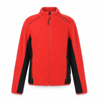Front view of Quechua boys’ red full zip fleece sweatshirt 12 years hiking outdoor