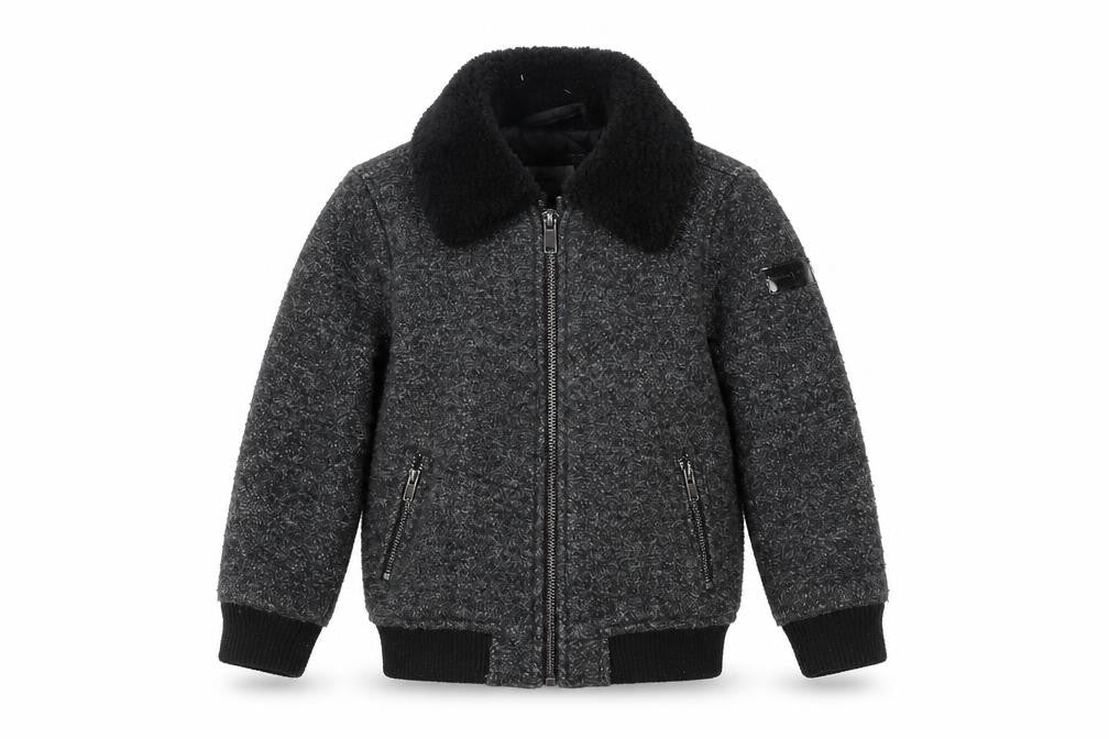 River Island Girls Grey Wool Blend Bomber Jacket 2-3 Years Lined Zip