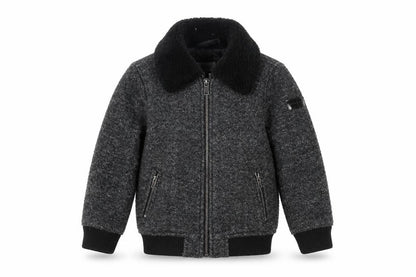 River Island Girls Grey Wool Blend Bomber Jacket 2-3 Years Lined Zip