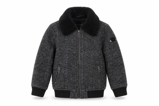 River Island Girls Grey Wool Blend Bomber Jacket 2-3 Years Lined Zip