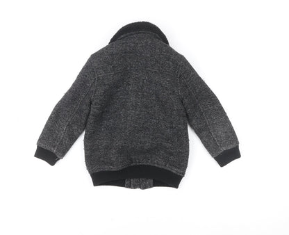 River Island Girls Grey Wool Blend Bomber Jacket 2-3 Years Lined Zip