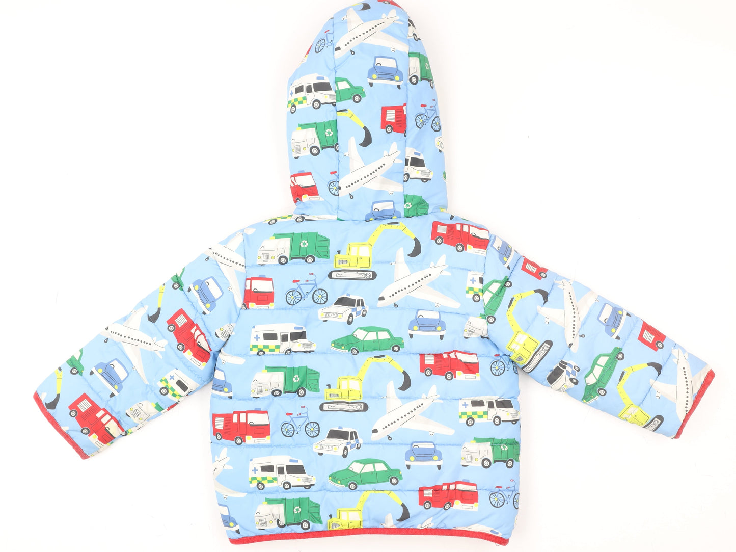 Baby Boden Blue Car Print Hooded Puffer Jacket 18-24 Months Polyester Lined
