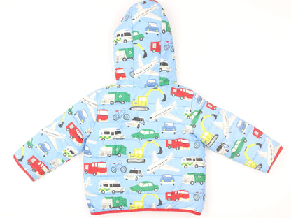 Baby Boden Blue Car Print Hooded Puffer Jacket 18-24 Months Polyester Lined