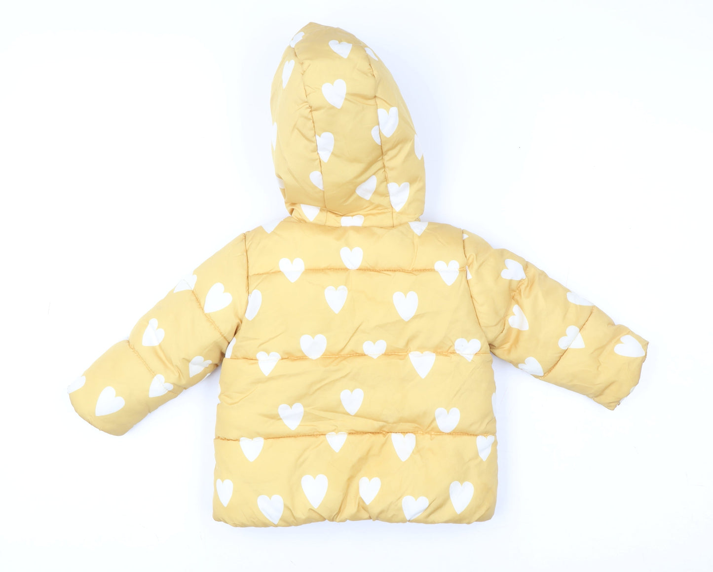 F&F Unisex Baby Yellow Heart Puffer Jacket 6-9 Months Hooded Winter Coat