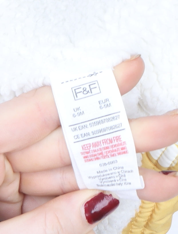 F&F Unisex Baby Yellow Heart Puffer Jacket 6-9 Months Hooded Winter Coat