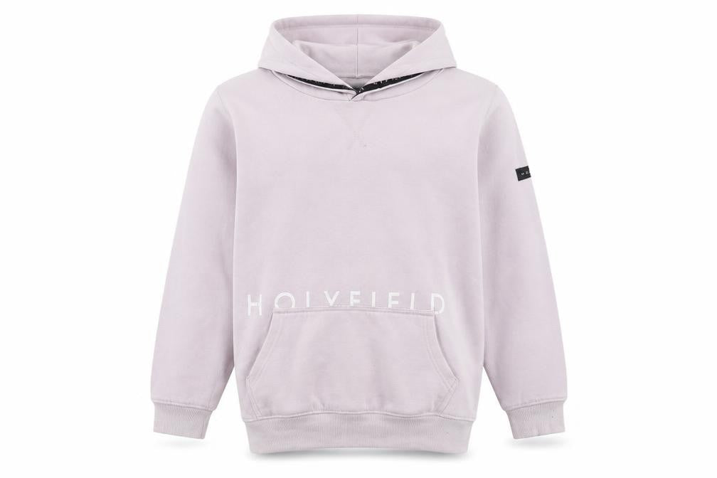Front view of Holyfield girls’ beige pullover hoodie 10-12 years fleece cotton blend