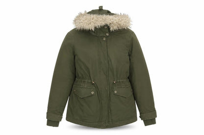 Zara Women Green Fur Hood Parka Jacket Size S