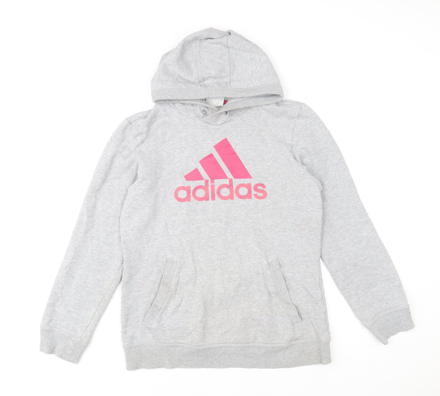 Adidas Women Grey Pink Logo Pullover Hoodie Size 12