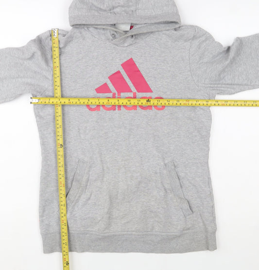 Adidas Women Grey Pink Logo Pullover Hoodie Size 12