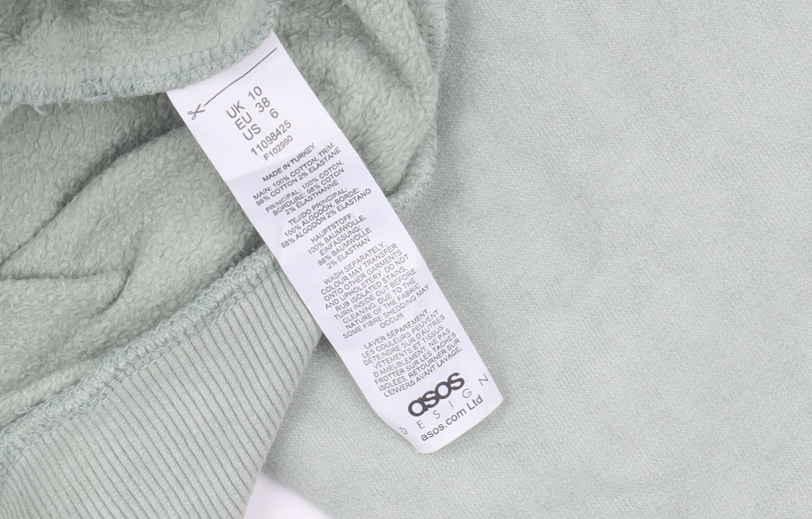 Womens UK Size 10 ASOS Design Green Pullover Hoodie