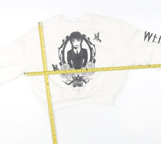 H&M Girls White Wednesday Addams Graphic Pullover Sweatshirt 14 Years