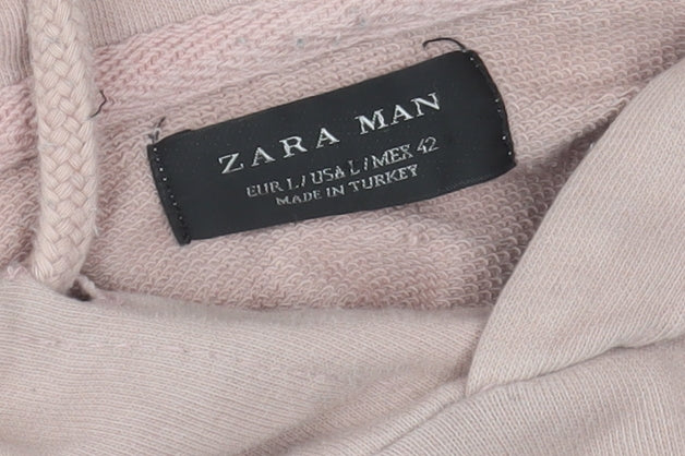 Zara Man Pink Short Sleeve Pullover Hoodie Size L
