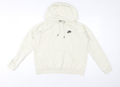 Nike Women Beige Pullover Hoodie Medium Logo Print Casual