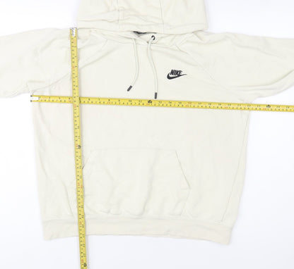 Nike Women Beige Pullover Hoodie Medium Logo Print Casual