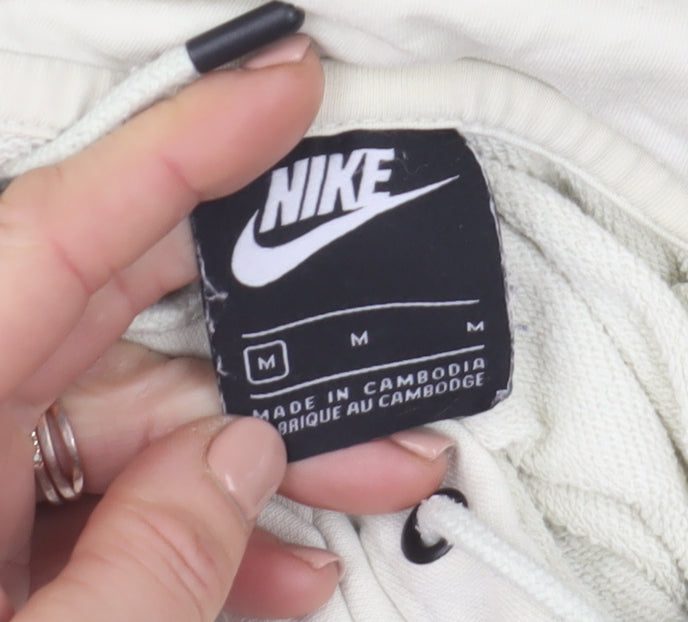 Nike Women Beige Pullover Hoodie Medium Logo Print Casual