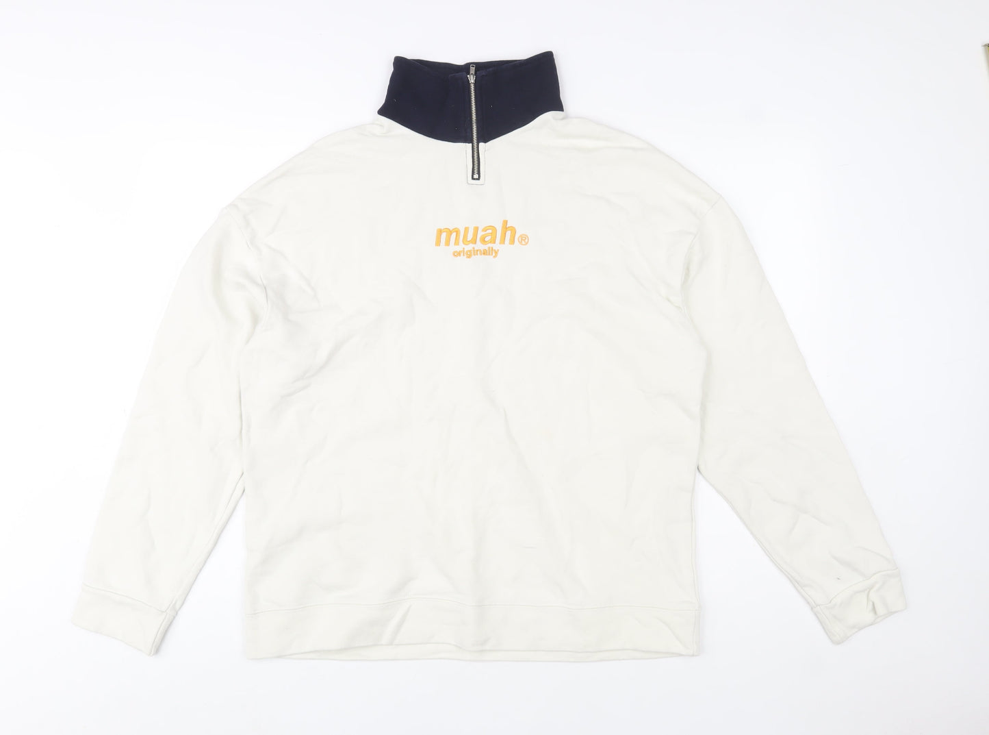 Unisex Adults UK Size M muah muah White 1/4 Zip Sweatshirt