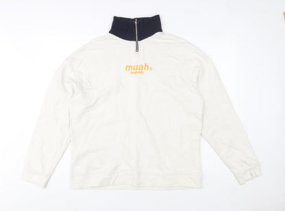 Unisex Adults UK Size M muah muah White 1/4 Zip Sweatshirt