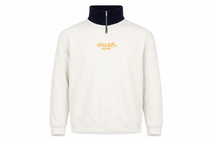 Unisex Adults UK Size M muah muah White 1/4 Zip Sweatshirt