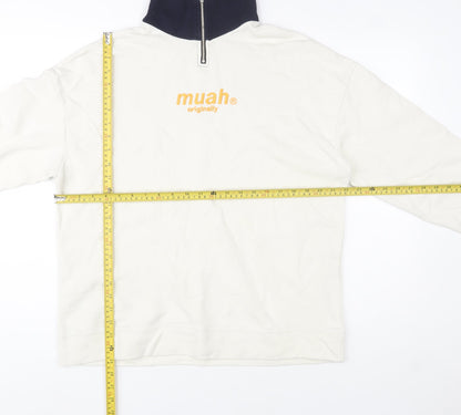 Unisex Adults UK Size M muah muah White 1/4 Zip Sweatshirt
