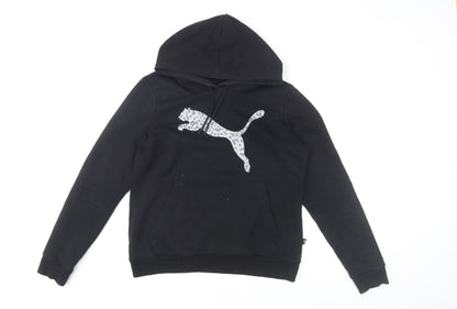 Puma Womens Black Leopard Logo Pullover Hoodie Size M