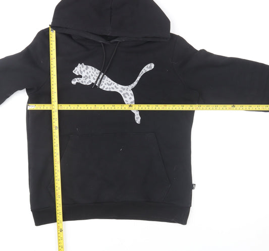 Puma Womens Black Leopard Logo Pullover Hoodie Size M