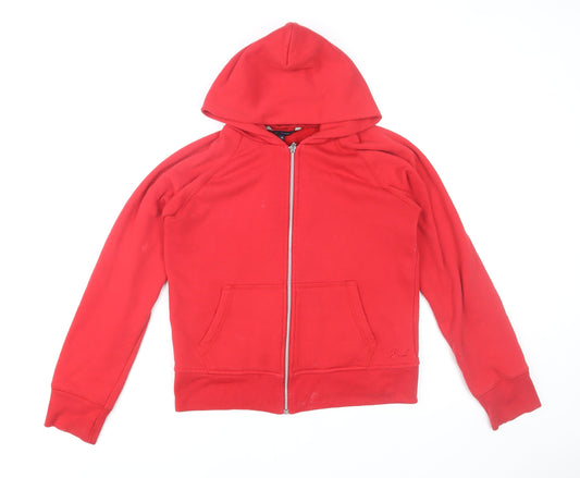 French Connection Men's Red Hooded Full Zip Basic Jacket M