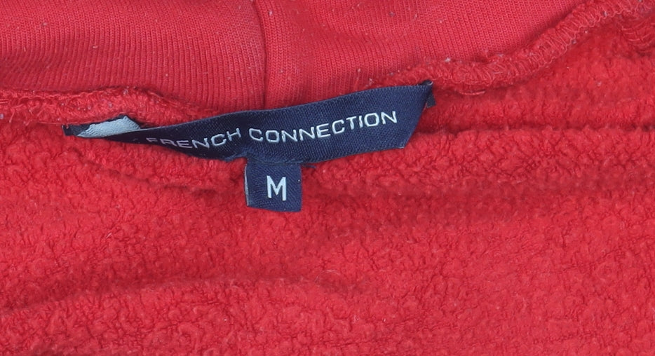 French Connection Men's Red Hooded Full Zip Basic Jacket M