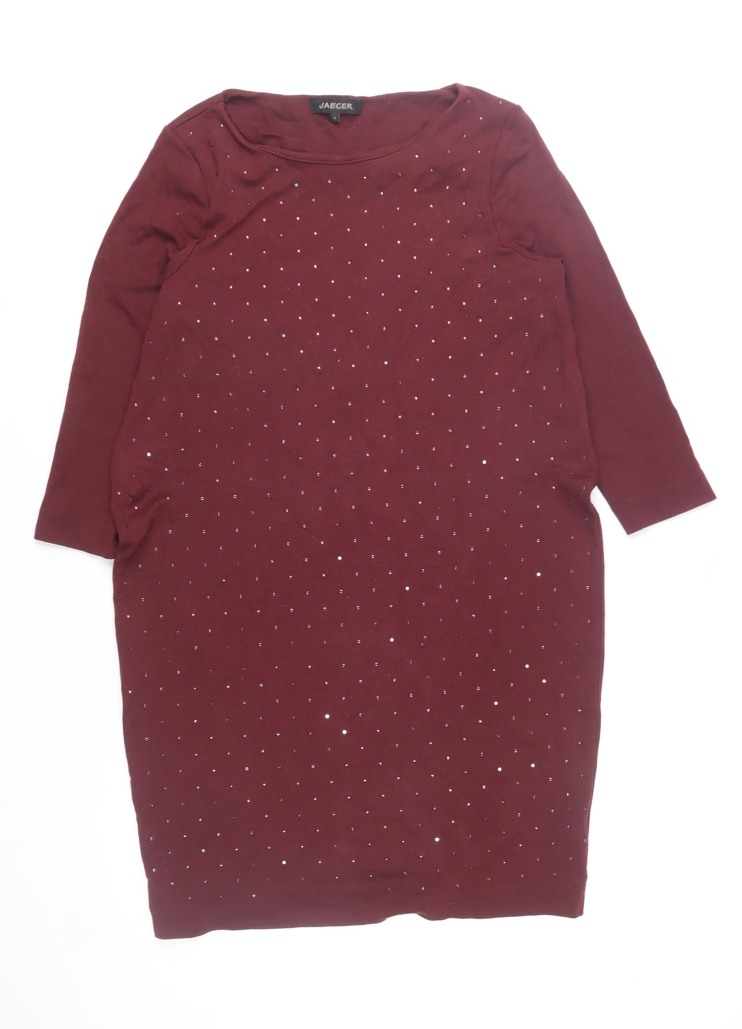 Jaeger Women Red Beaded Sheath Knee Length Dress Size M