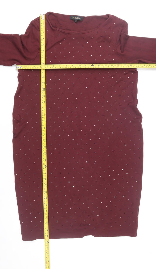 Jaeger Women Red Beaded Sheath Knee Length Dress Size M