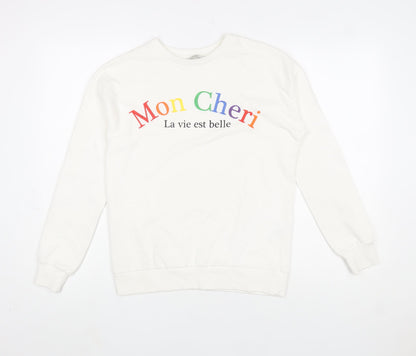 George Women White Mon Cheri Rainbow Print Pullover Sweatshirt Size M