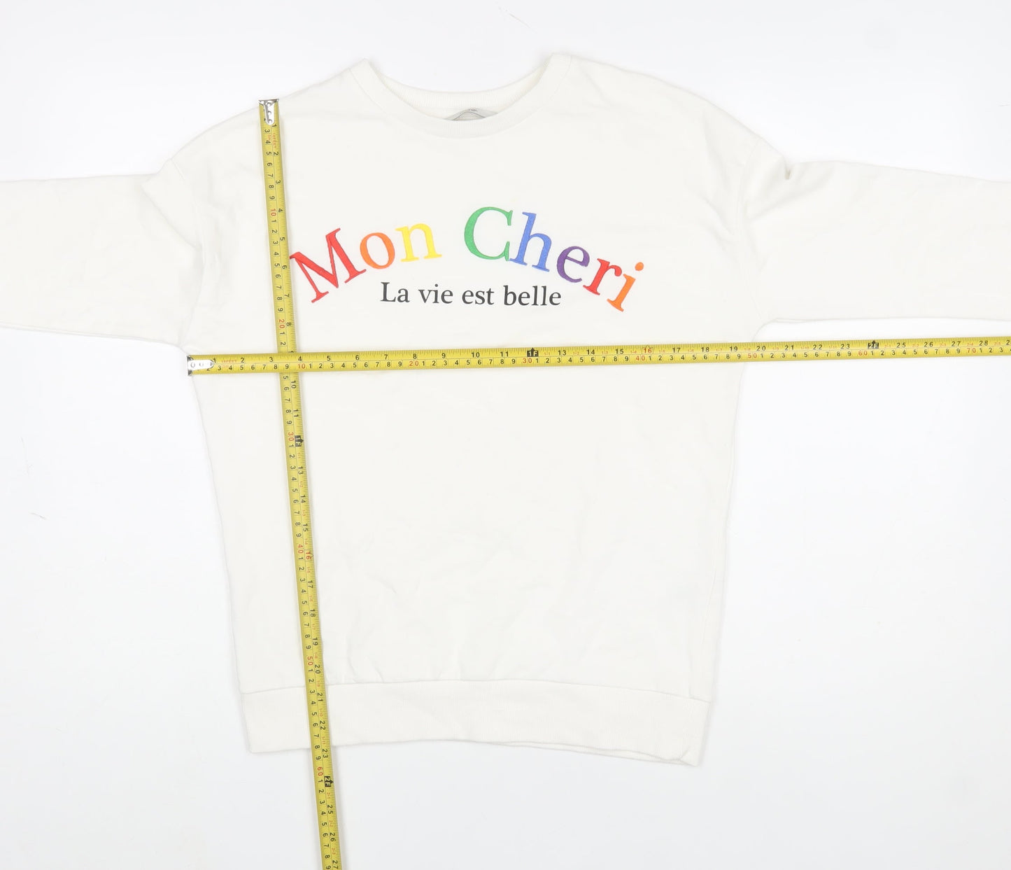 George Women White Mon Cheri Rainbow Print Pullover Sweatshirt Size M