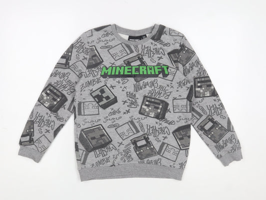 Minecraft Boys Grey Pullover Fleece Sweatshirt 9-10 Years Graphic Print