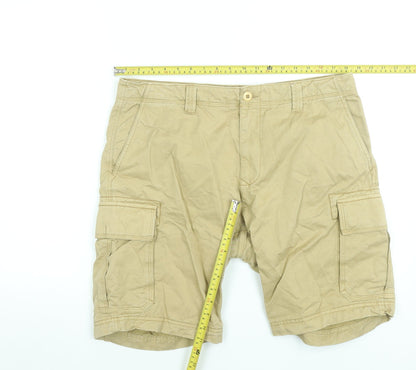 Next Men's Beige Cargo Shorts Size 34 Regular Cotton Belted Summer