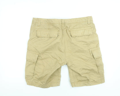 Next Men's Beige Cargo Shorts Size 34 Regular Cotton Belted Summer