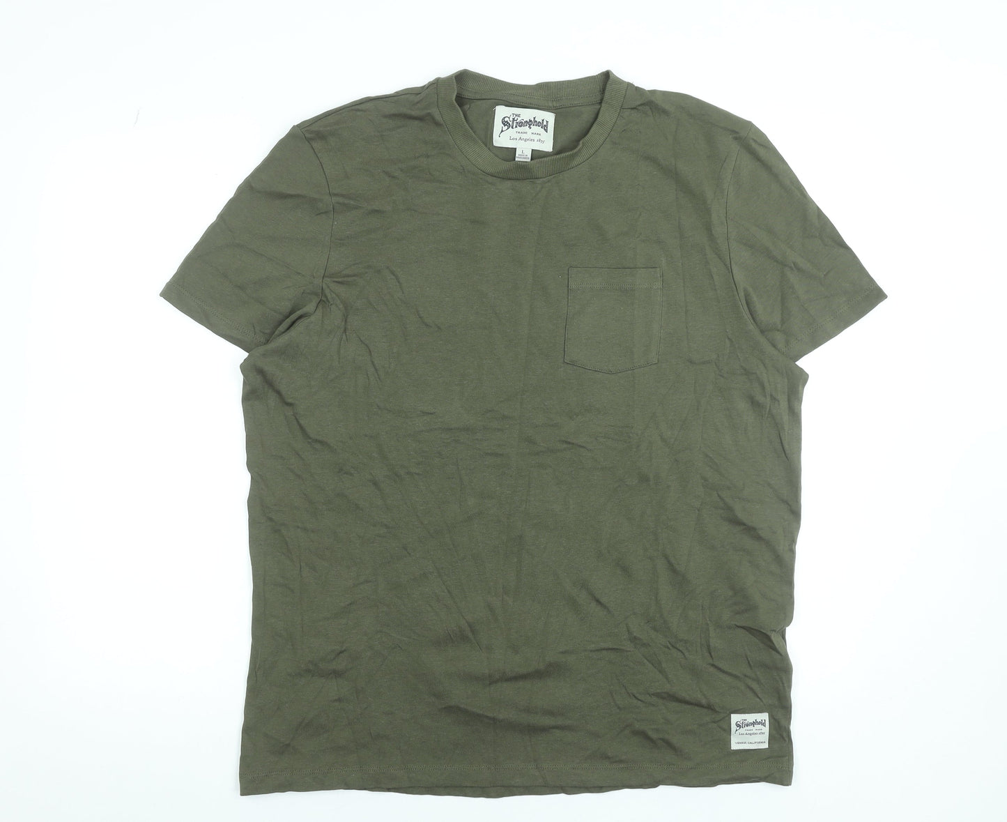 The Stronghold Men's Green Crew Neck Short Sleeve Cotton T-Shirt Size L