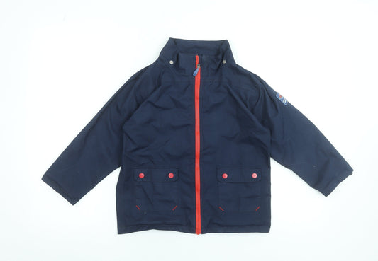 JoJo Maman Bébé Boys Blue Waterproof Rain Coat 5-6 Years Hooded Jacket