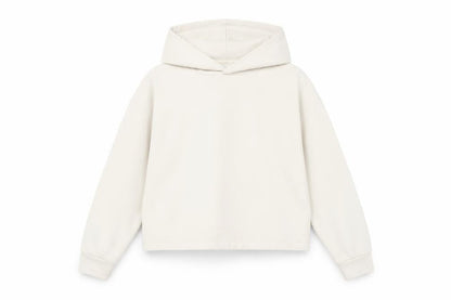 Front view of Uniqlo girls’ beige pullover hoodie 13-14 years regular fit stretch