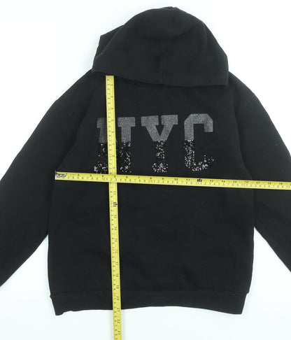 George Girls Black Sequin NYC Hoodie 11-12 Years Pullover Fleece