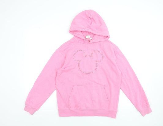H&M Disney Pink Mickey Hoodie Women XS Pullover Long Sleeve Cotton Blend