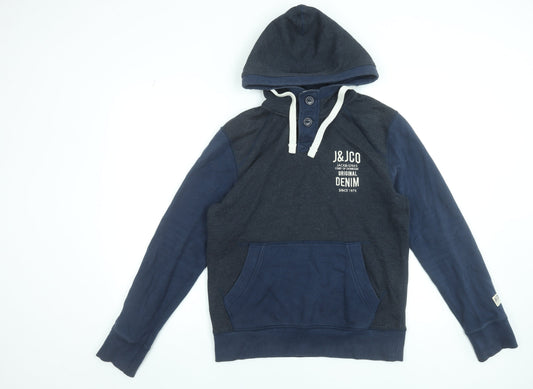 Mens UK Size M JACK & JONES Blue Henley Hoodie