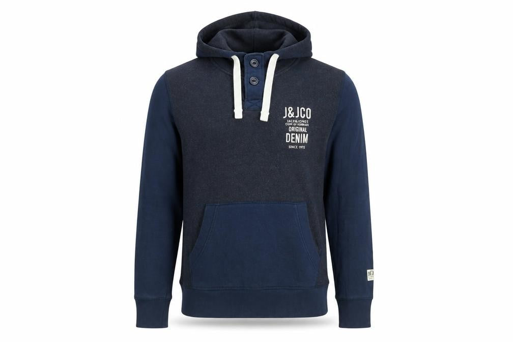 Mens UK Size M JACK & JONES Blue Henley Hoodie
