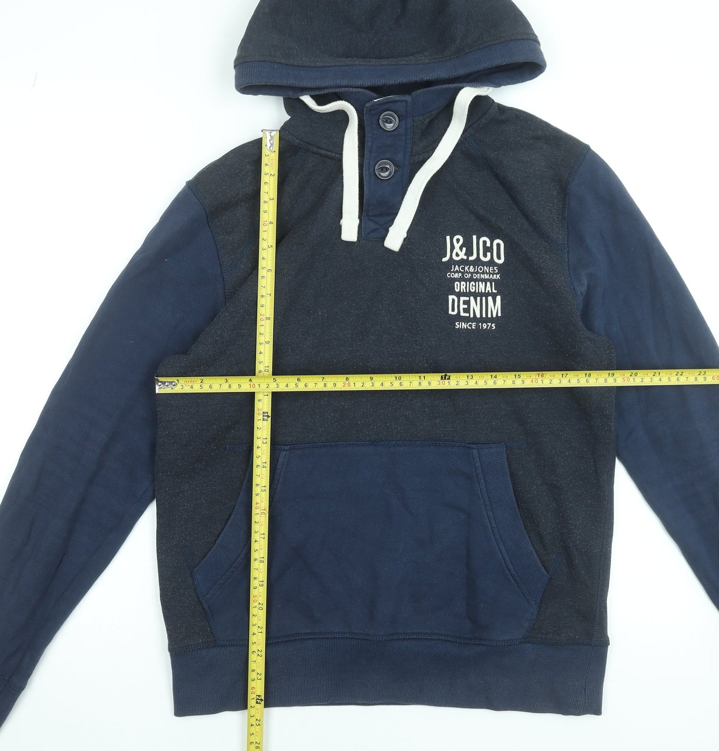 Mens UK Size M JACK & JONES Blue Henley Hoodie