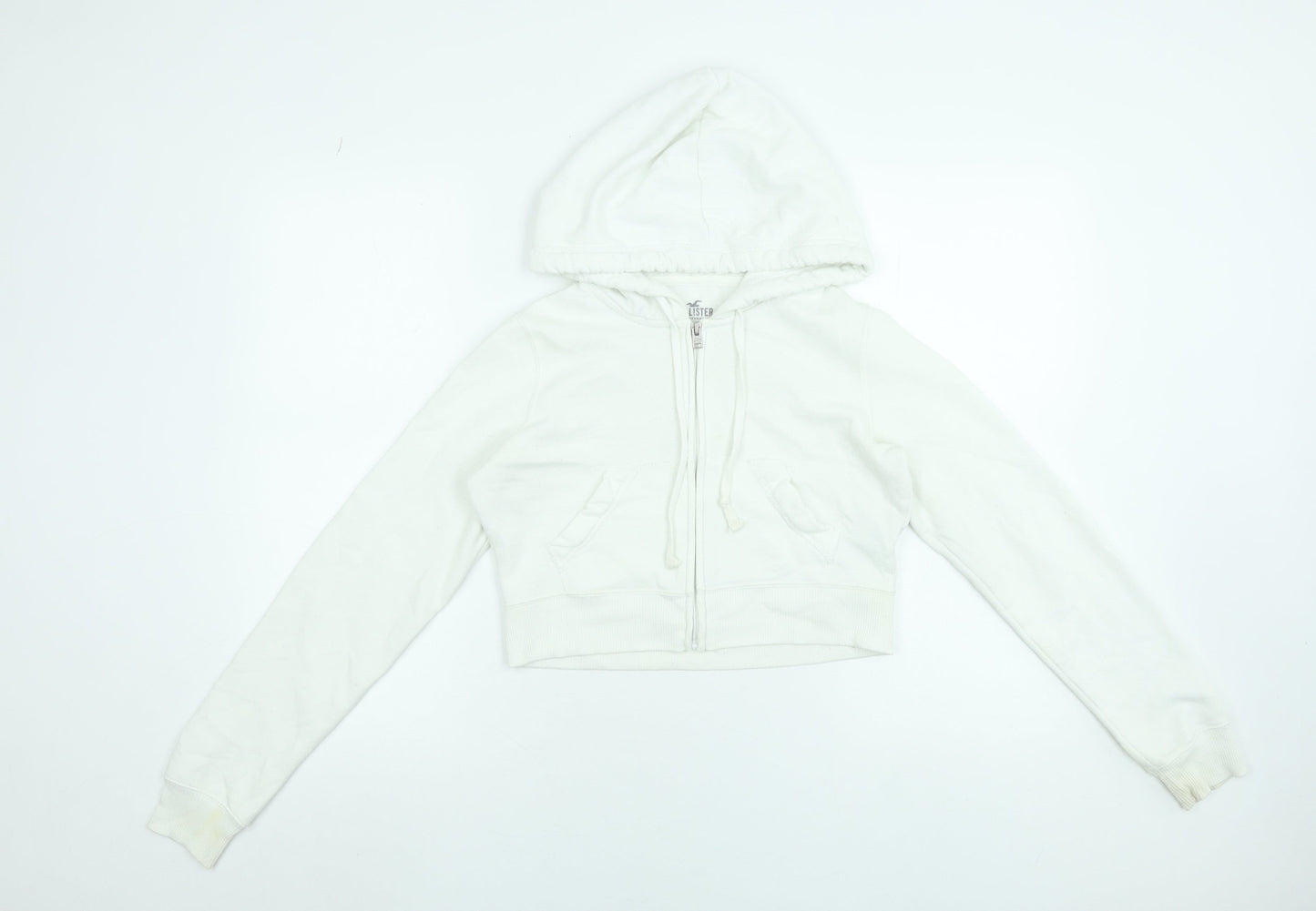 Hollister Women XS White Full Zip Hoodie Sweatshirt Cotton Blend