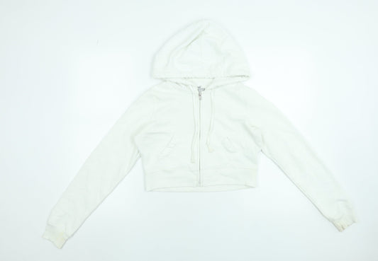 Hollister Women XS White Full Zip Hoodie Sweatshirt Cotton Blend