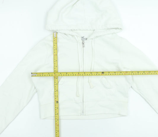 Hollister Women XS White Full Zip Hoodie Sweatshirt Cotton Blend