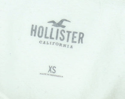 Hollister Women XS White Full Zip Hoodie Sweatshirt Cotton Blend