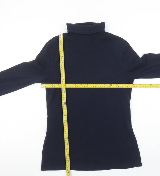 Boden Women Blue Roll Neck Long Sleeve Stretch Jersey Top M
