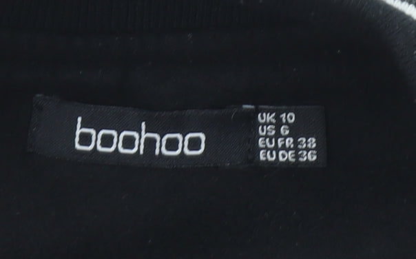 Boohoo Womens Black Varsity Jacket Size 10 Retro Smiley Design