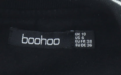 Boohoo Womens Black Varsity Jacket Size 10 Retro Smiley Design